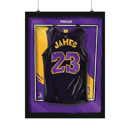 LeBron James '23' Los Angeles Black/Purple Jersey Poster