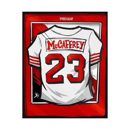 Christian McCaffrey #23 San Francisco '94 White Throwback' Jersey Poster