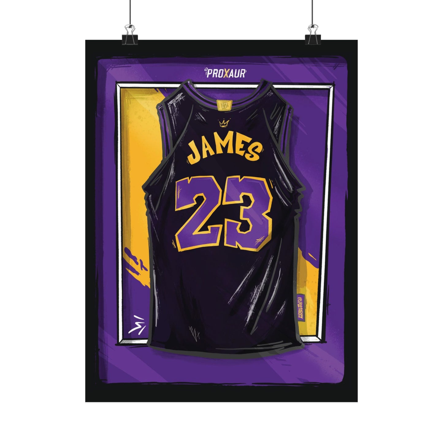 LeBron James '23' Los Angeles Black/Purple Jersey Poster
