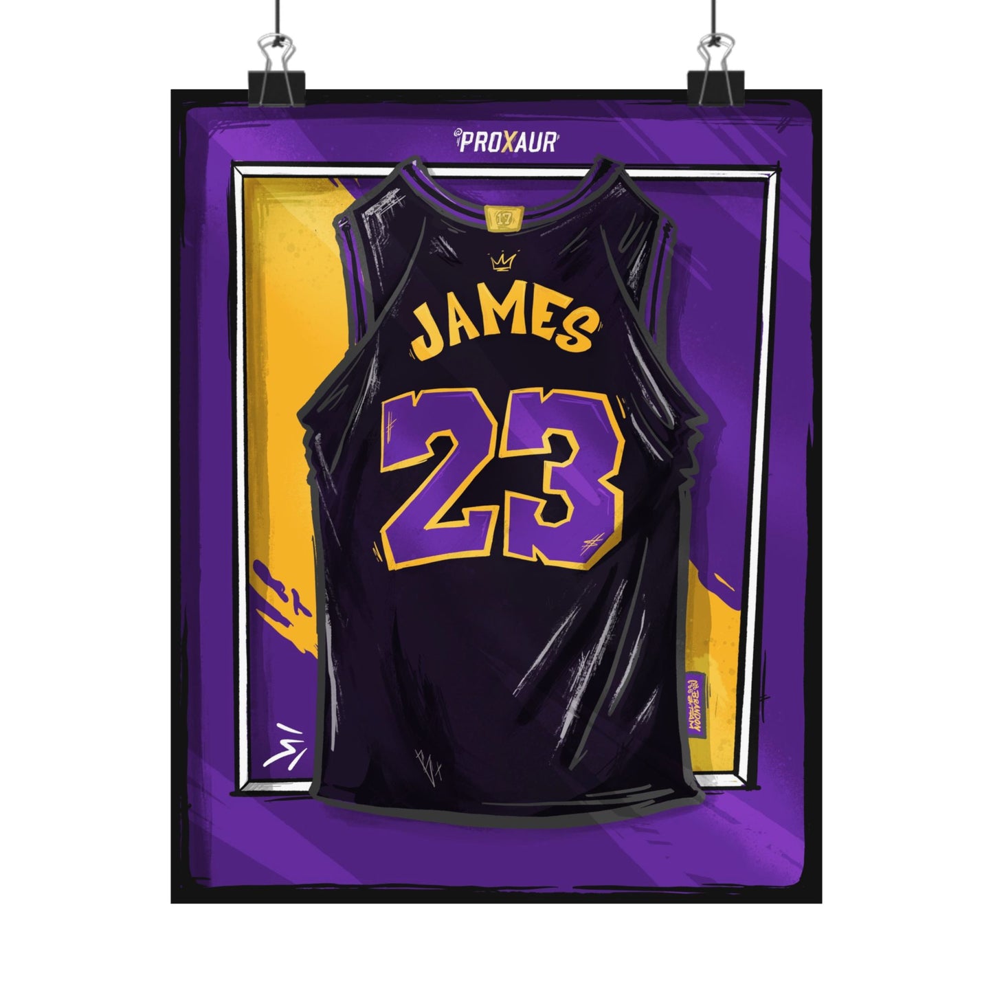 LeBron James '23' Los Angeles Black/Purple Jersey Poster