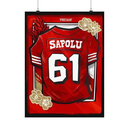 Jesse Sapolu #61 San Francisco '94 Red' Bay Area AAPI Bouquet Edition Jersey Poster